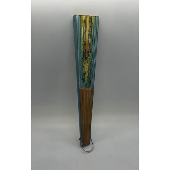 Vintage Oriental Wood & Paper Hand-Painted Folding Hand Fan Swans Flowers Rare - Picture 9 of 9